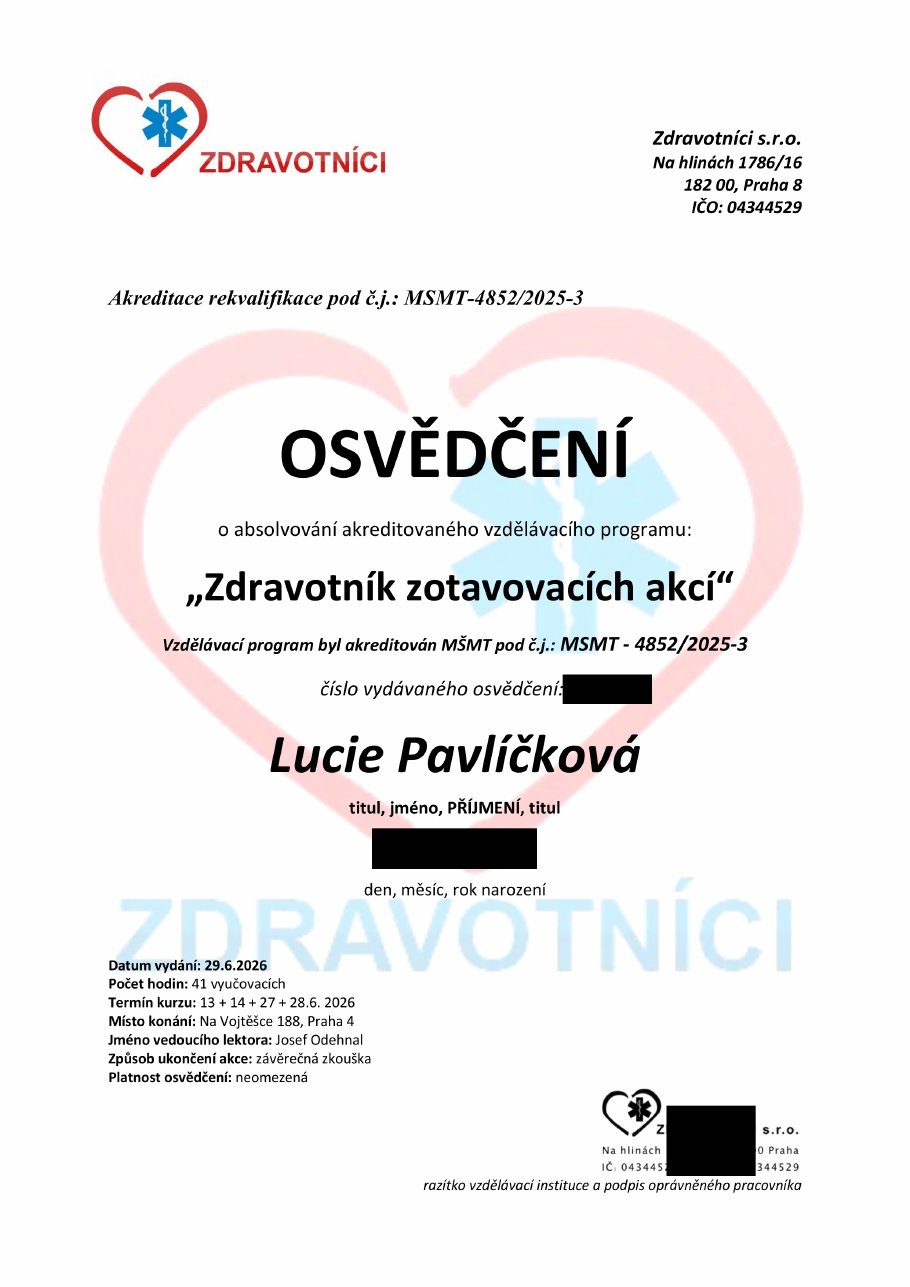 Náhled první strany osvědčení Zdravotník zotavovacích akcí